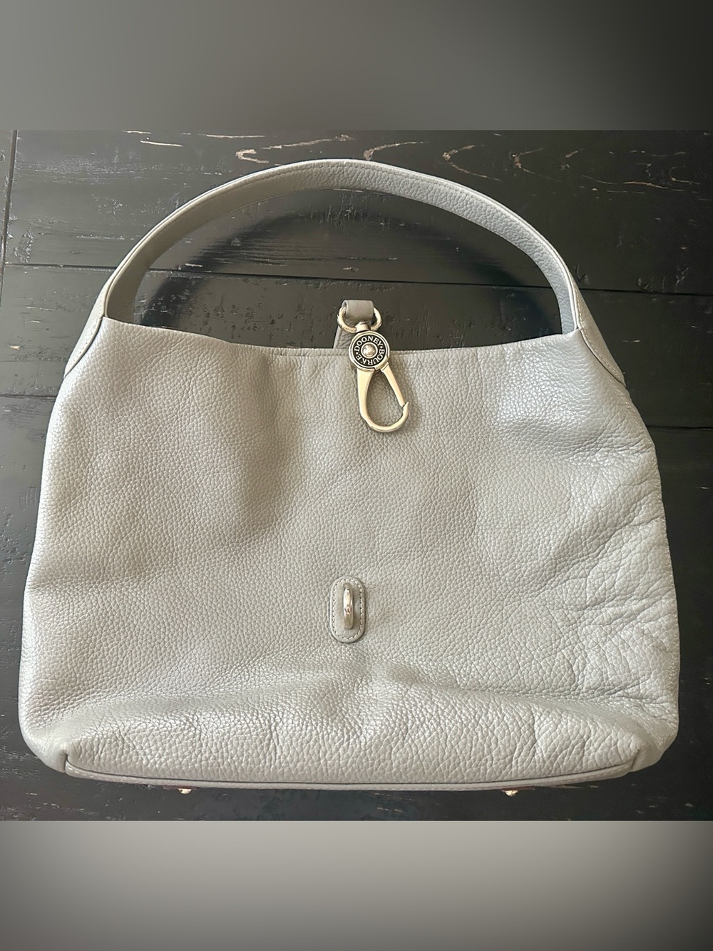 Dooney & Bourke Light Gray Pebbled Leather Bag with Pink Gingham Lining